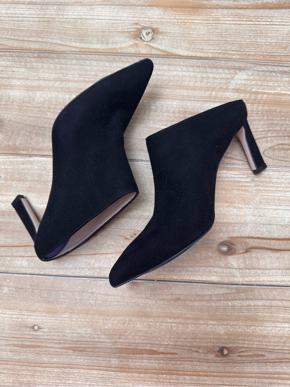 Stuart Weitzman Black Suede Pointed Toe Heel Mules - Women 7.5
